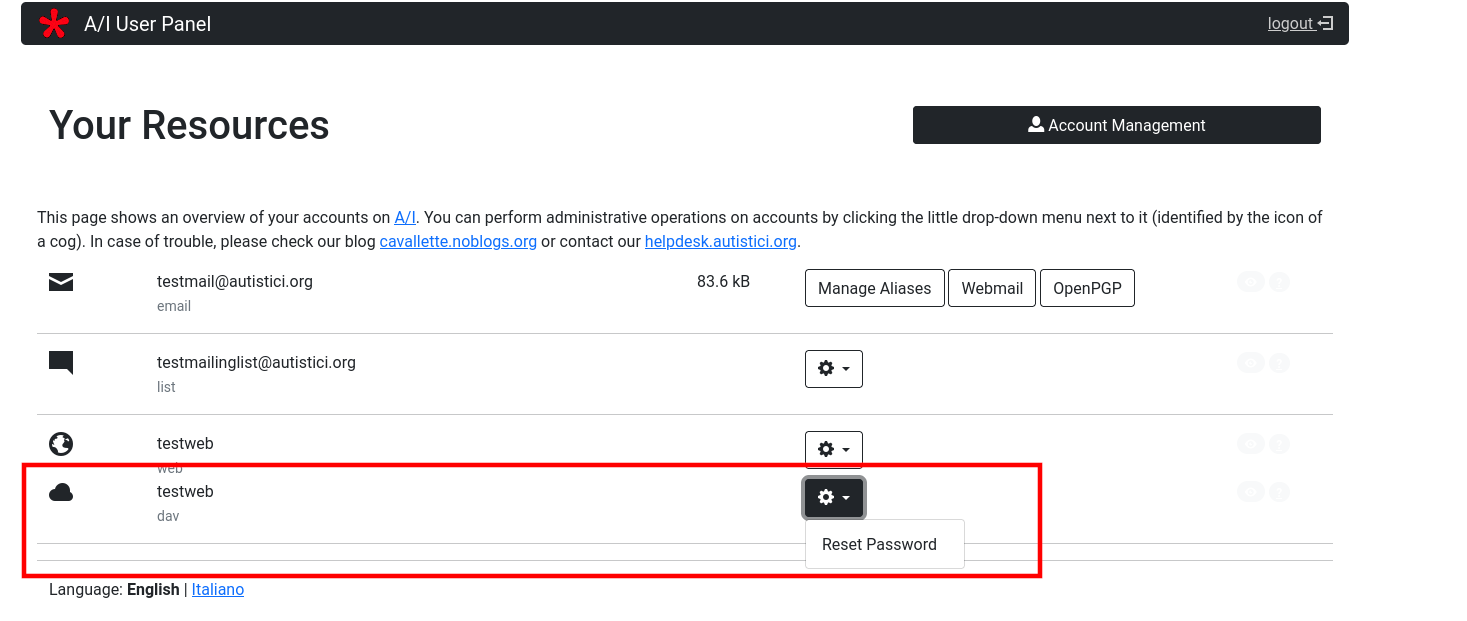 Manage your WebDAV account