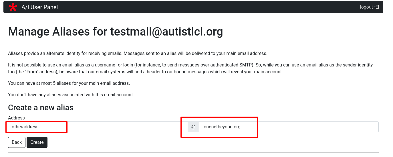 Click to create an alias
