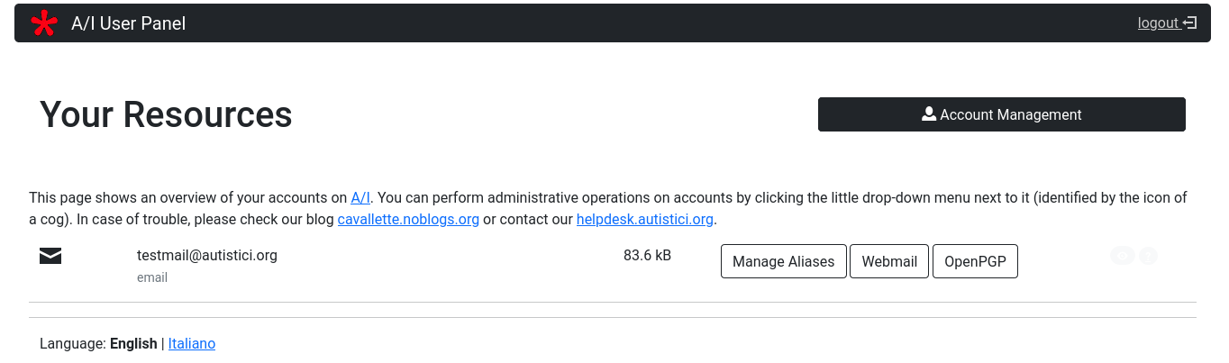 Your User Panel Main page